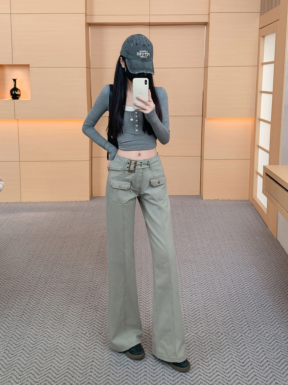 秋季美式個性復古辣妹工裝直筒長褲