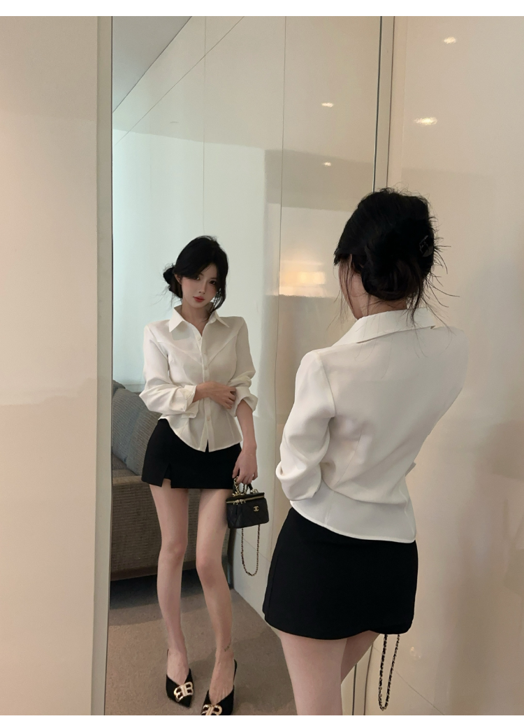 簡約清純性感收腰白襯衫