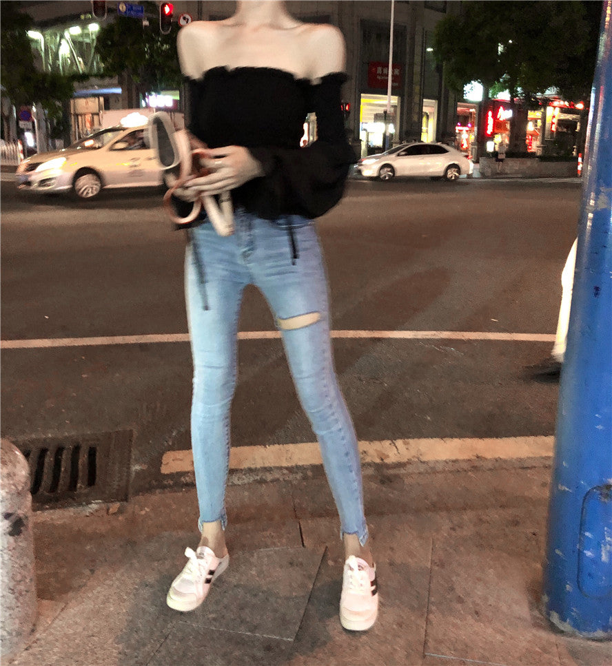 氣質約會一字領露肩顯瘦上衣