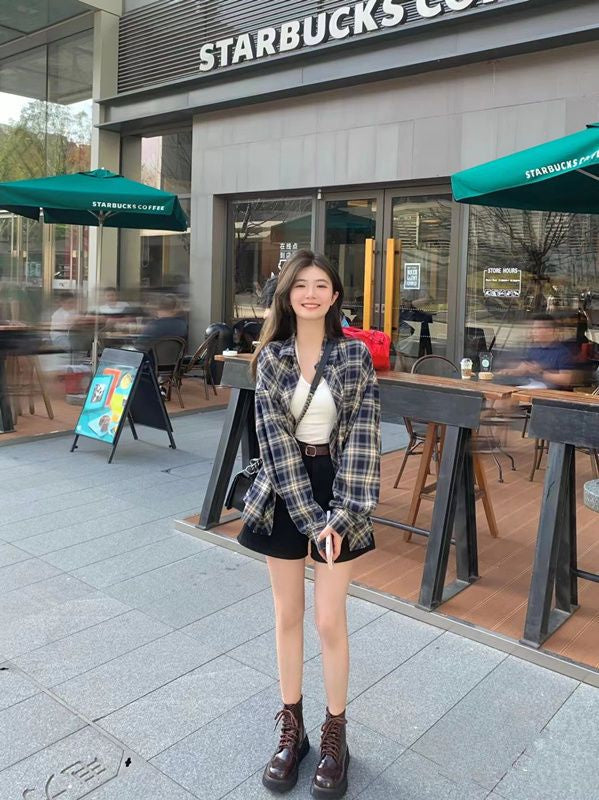 慵懶復古格子外搭襯衫