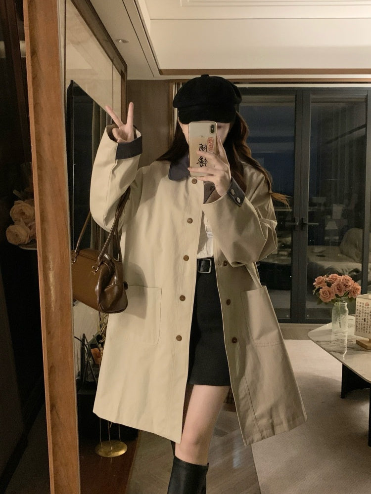 韓系撞色卡其風衣外套