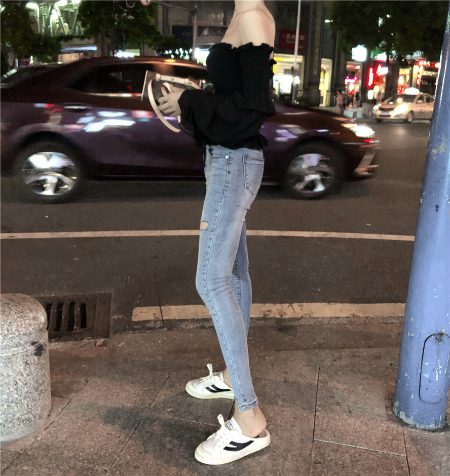 氣質約會一字領露肩顯瘦上衣