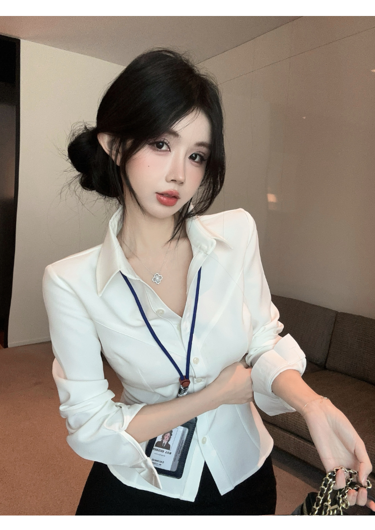 簡約清純性感收腰白襯衫