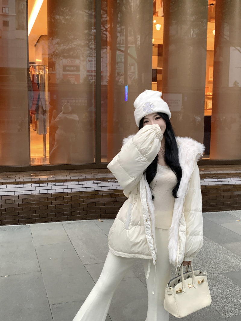 慵懶高級毛領連帽羽絨外套