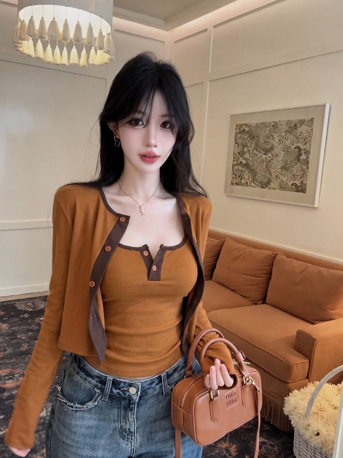 百搭通勤撞色背心兩件套