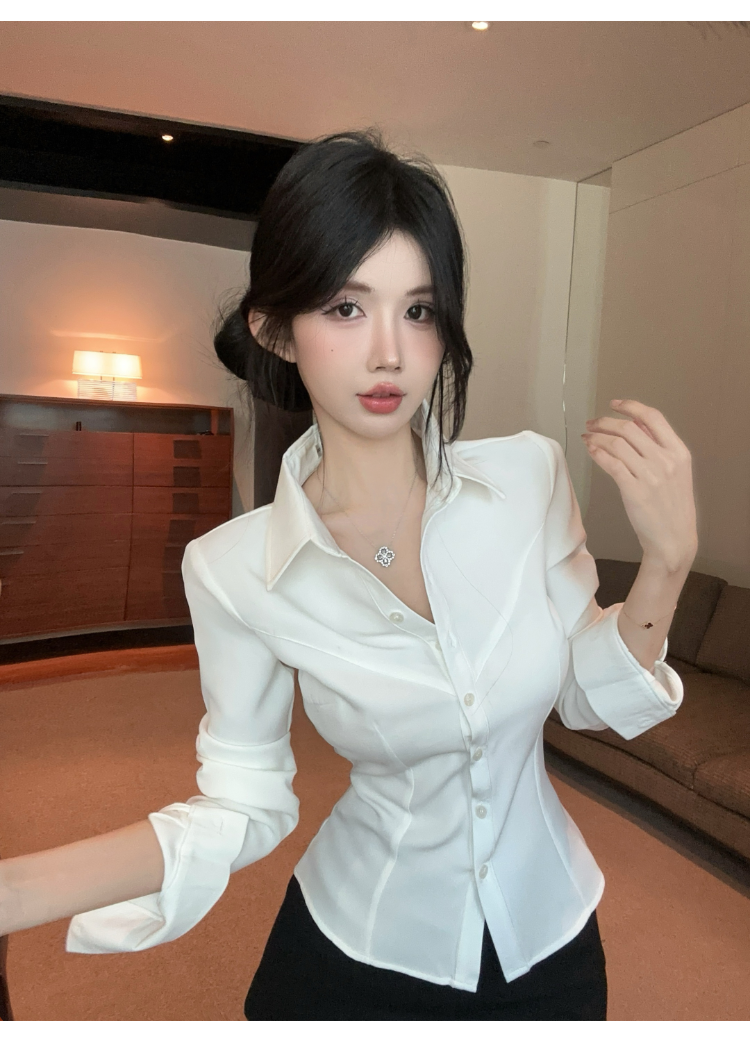 簡約清純性感收腰白襯衫