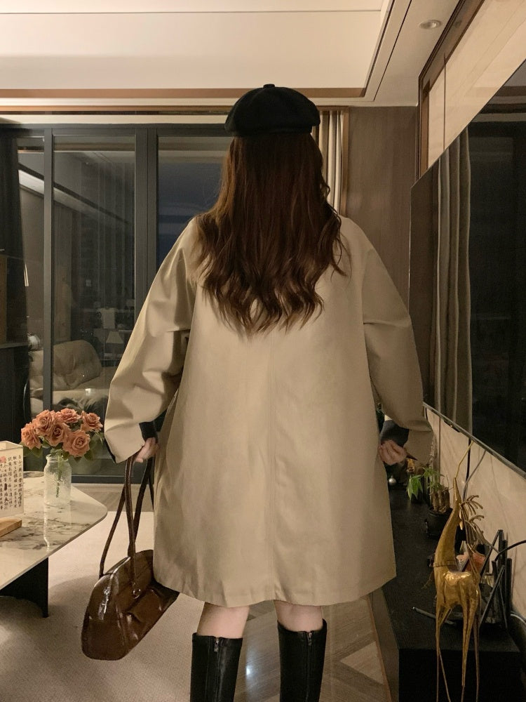 韓系撞色卡其風衣外套