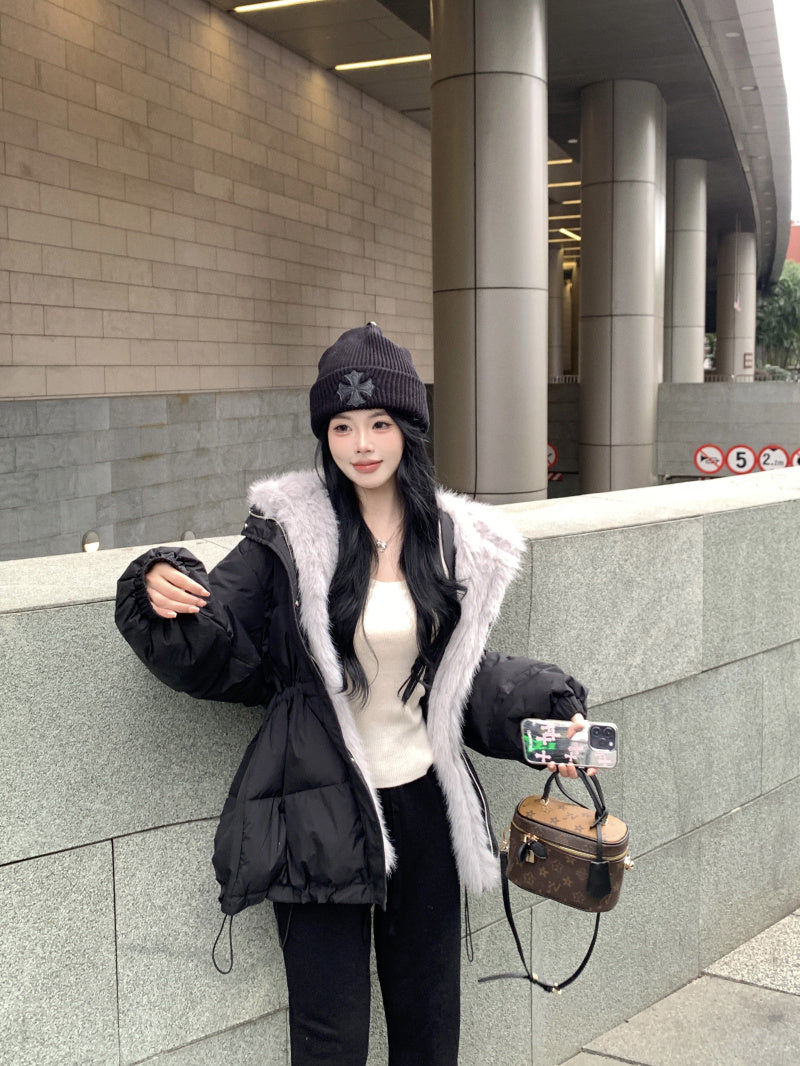 慵懶高級毛領連帽羽絨外套