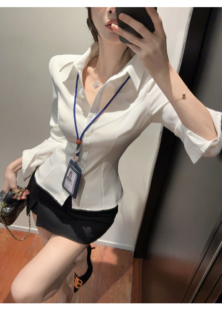 簡約清純性感收腰白襯衫