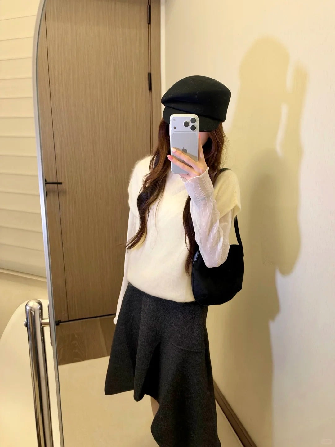 秋冬韓系溫柔白色針織馬甲上衣