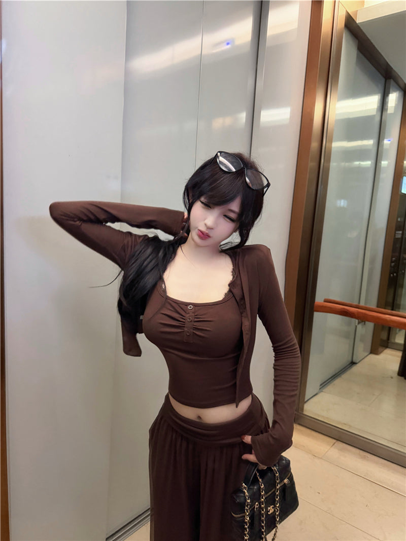 簡約氣質性感蕾絲吊帶背心三件套