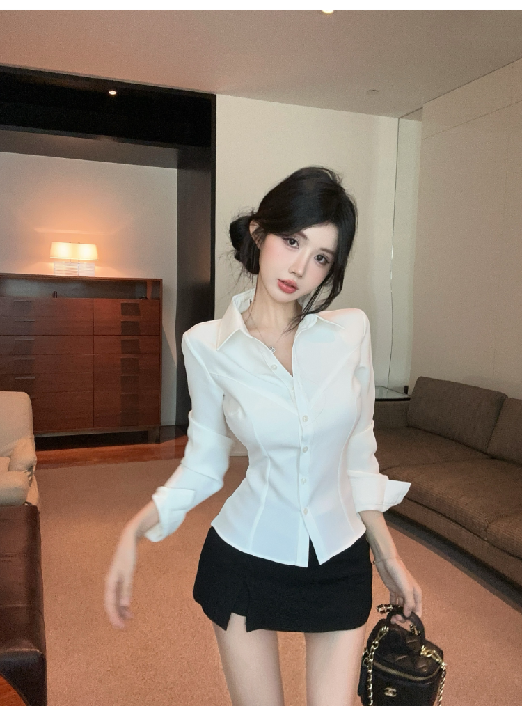 簡約清純性感收腰白襯衫