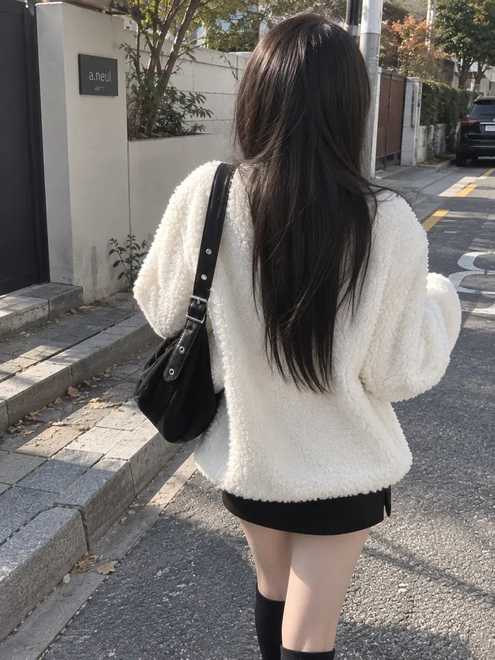 chic韓系溫柔雙排釦羊羔毛外套
