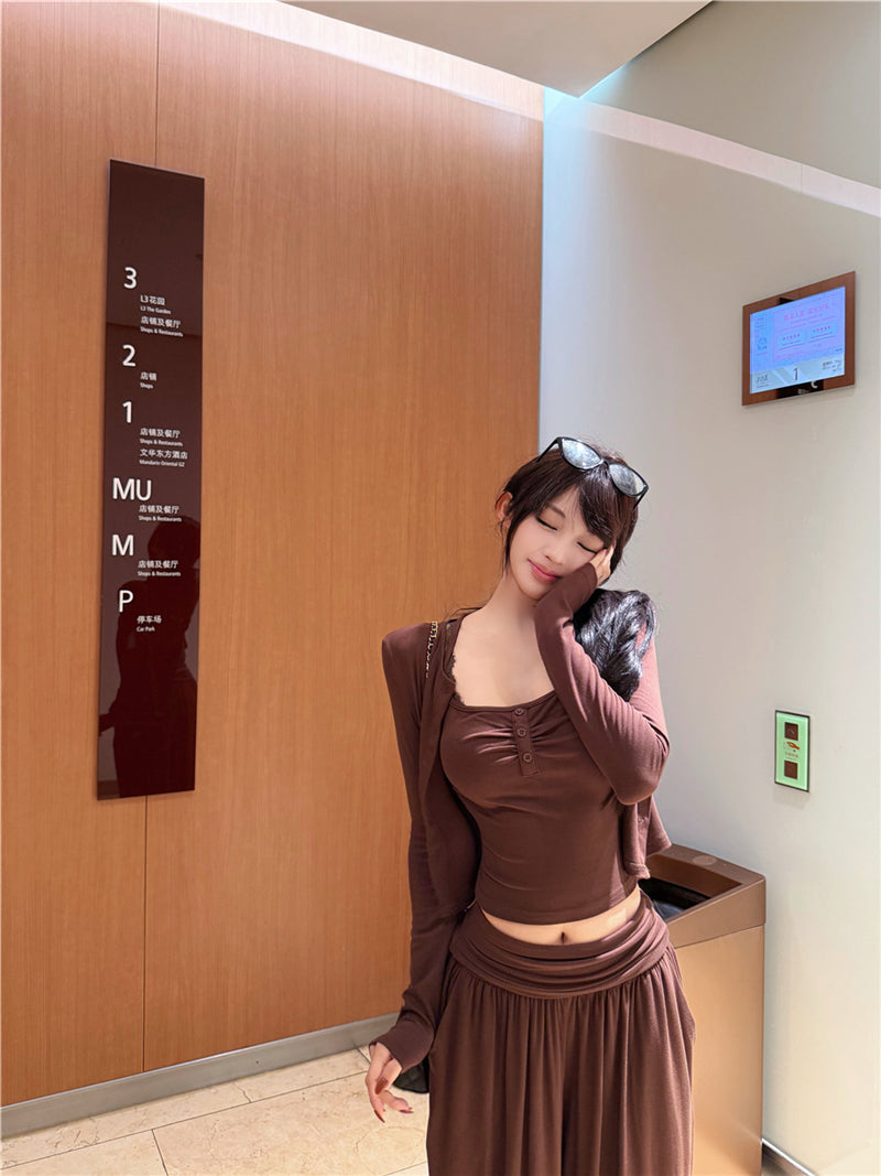 簡約氣質性感蕾絲吊帶背心三件套