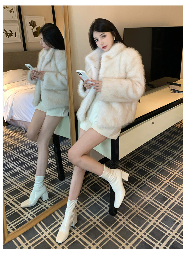 冬季小立領紡狐狸毛皮草毛毛外套