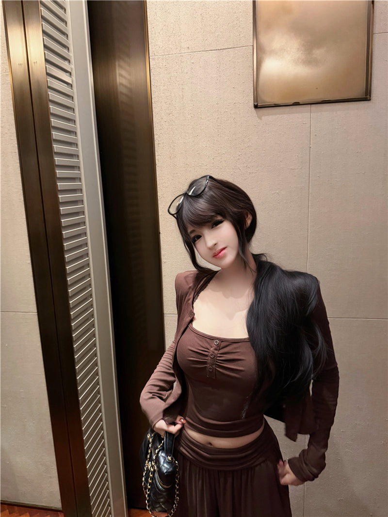 簡約氣質性感蕾絲吊帶背心三件套