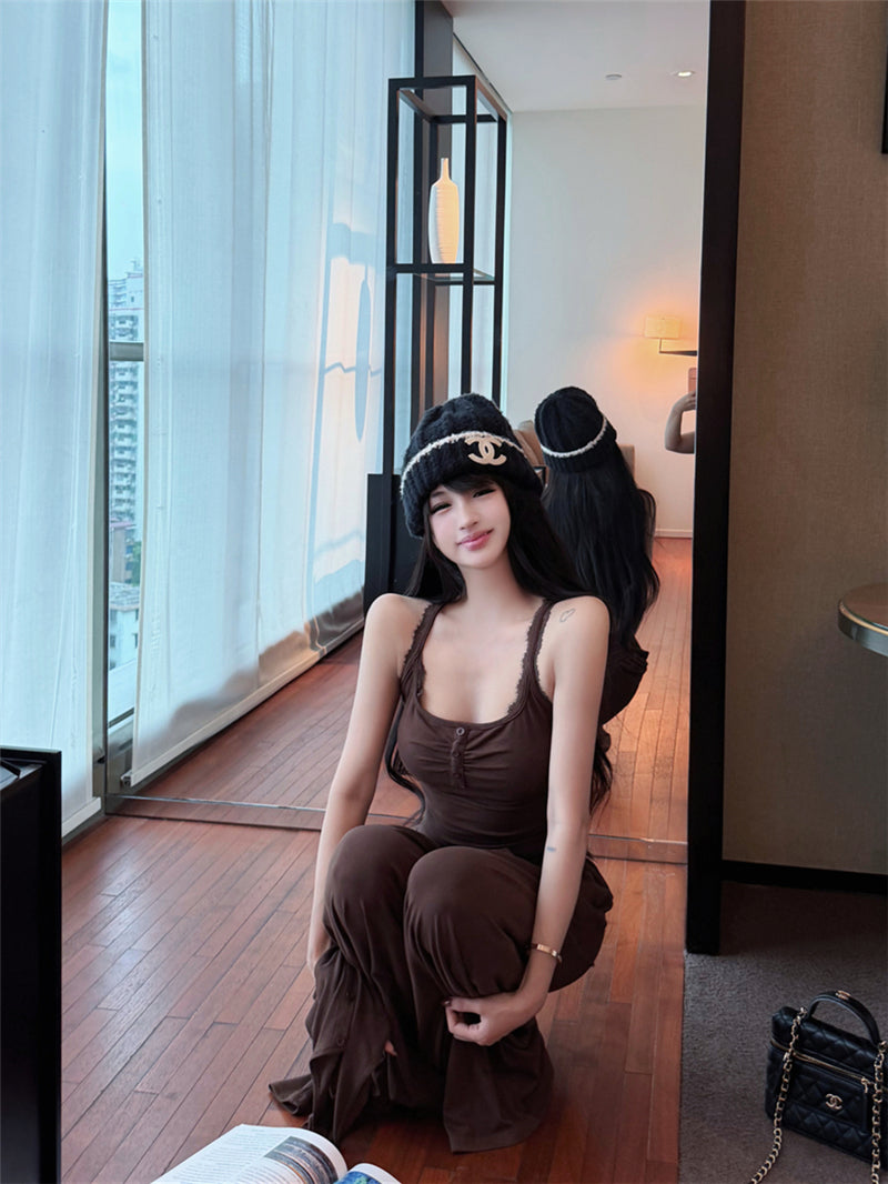 簡約氣質性感蕾絲吊帶背心三件套