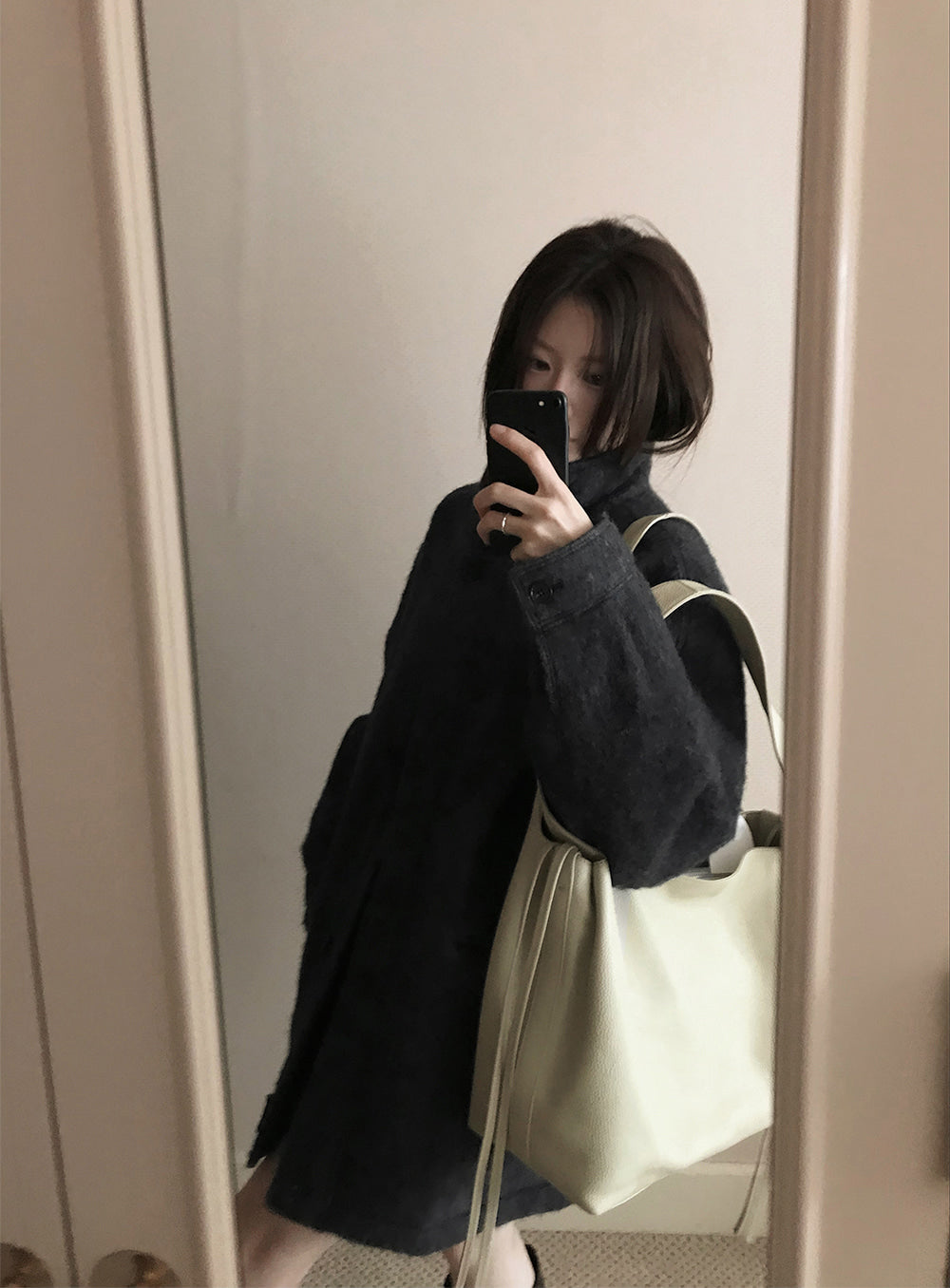 日系慵懶通勤復古毛呢大衣外套