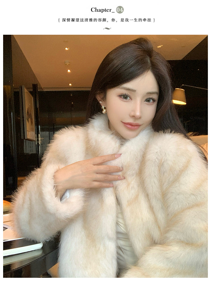 冬季小立領紡狐狸毛皮草毛毛外套