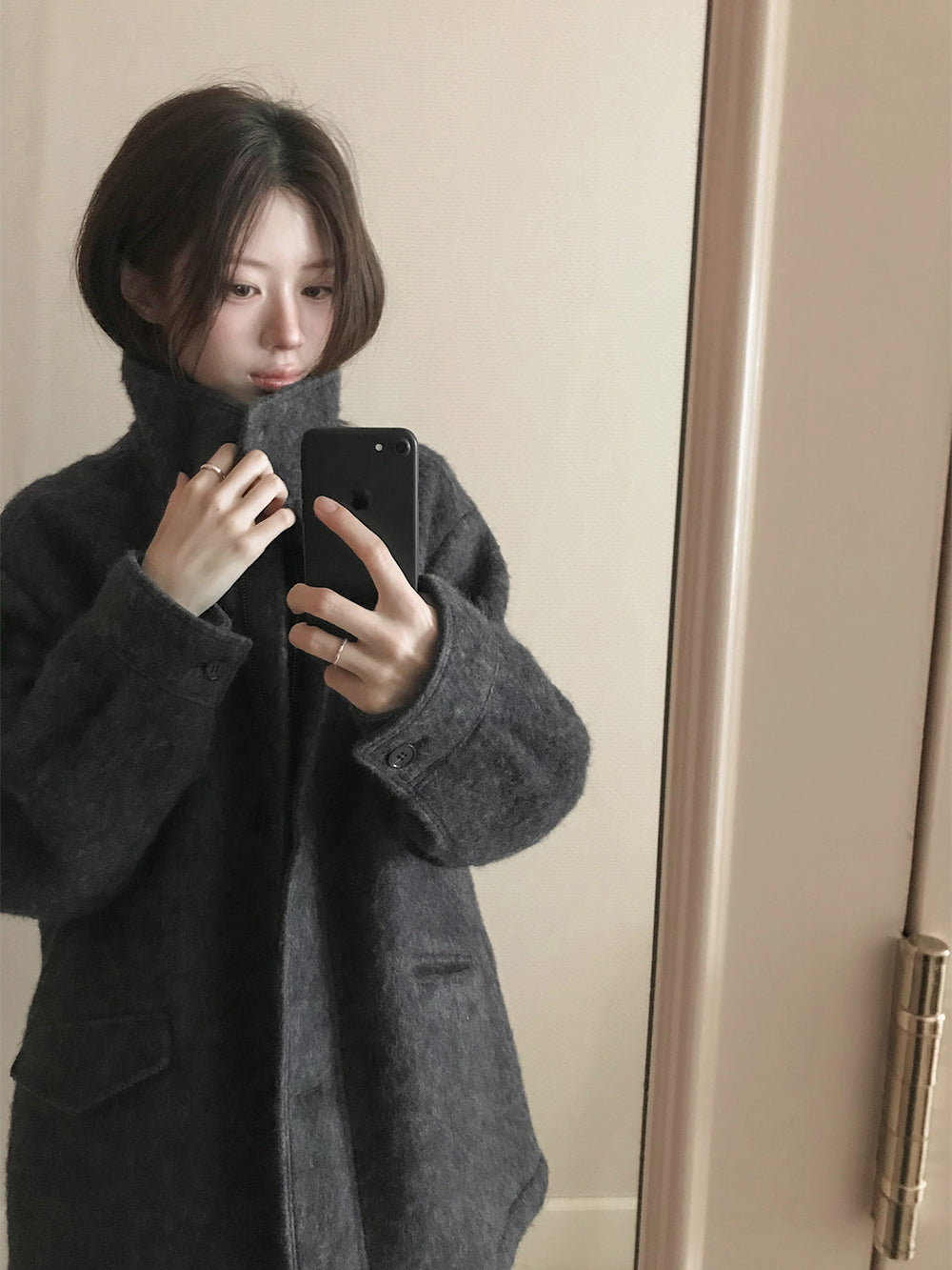 日系慵懶通勤復古毛呢大衣外套
