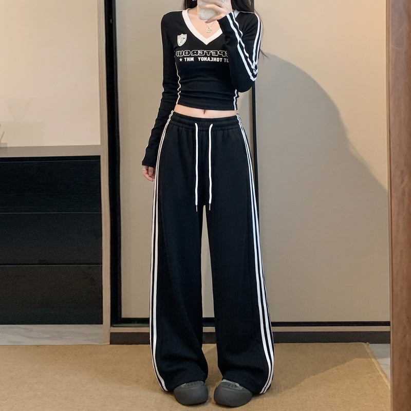 簡約美式條紋運動長褲