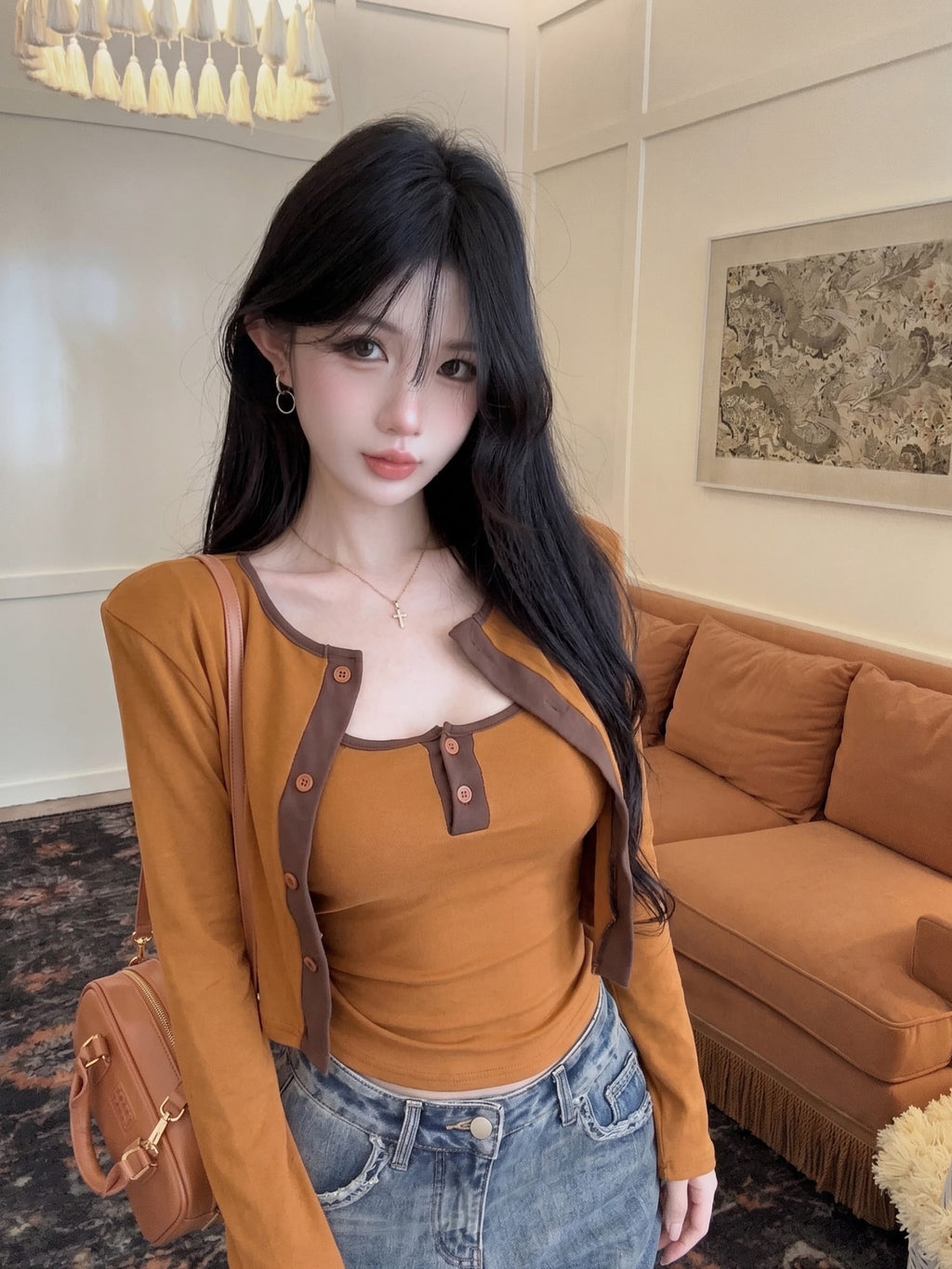 百搭通勤撞色背心兩件套