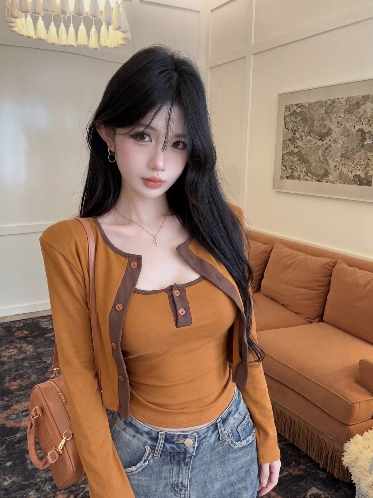 百搭通勤撞色背心兩件套