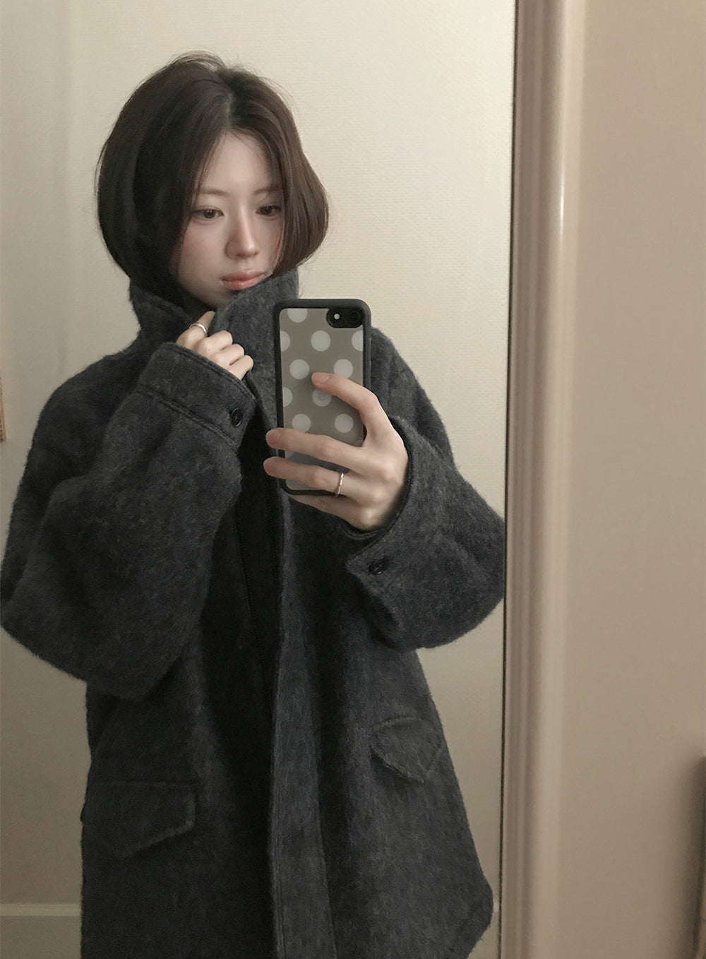 日系慵懶通勤復古毛呢大衣外套
