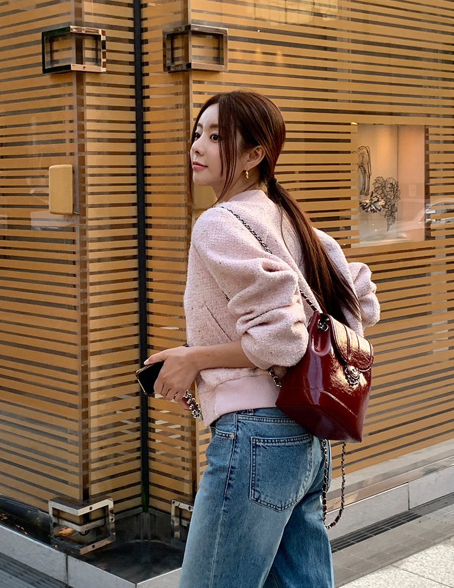 粗花毛呢小香風棒球拉鍊外套