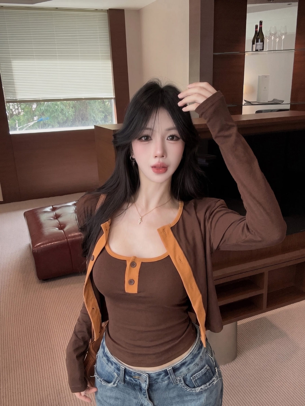 百搭通勤撞色背心兩件套