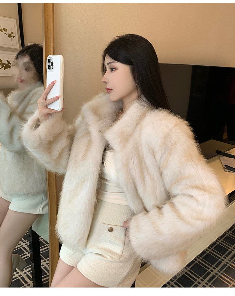 冬季小立領紡狐狸毛皮草毛毛外套