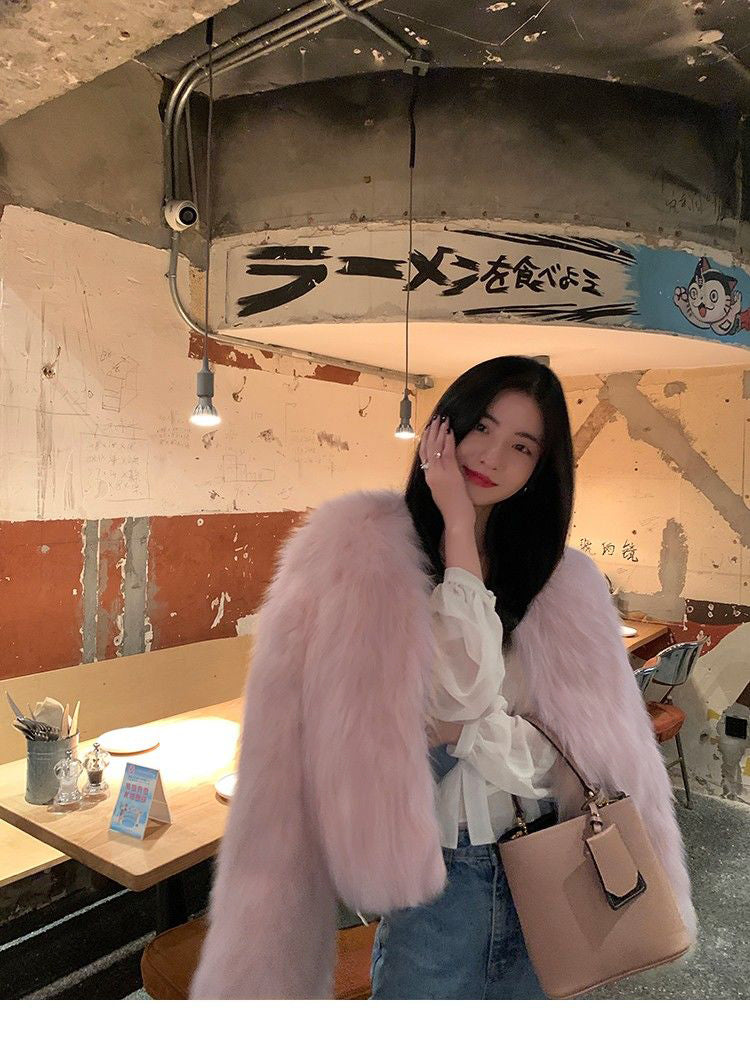 高級感低調紡狐狸毛加厚毛毛大衣