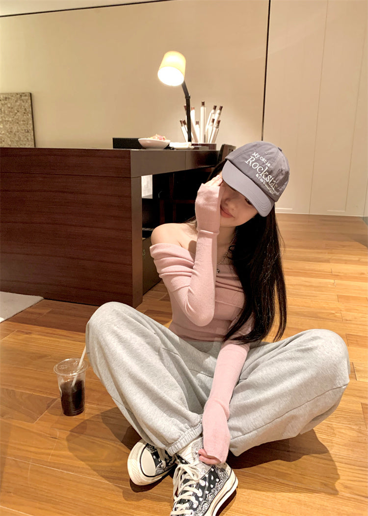 法式chic氣質溫柔褶皺露肩針織衫上衣