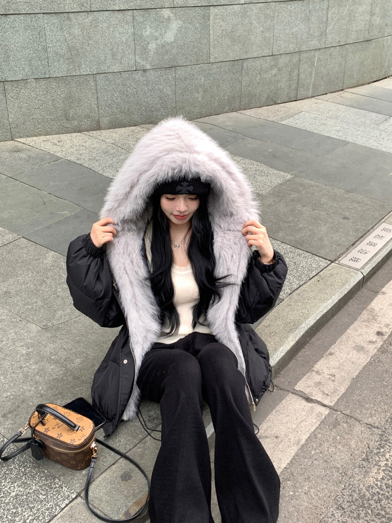 慵懶高級毛領連帽羽絨外套
