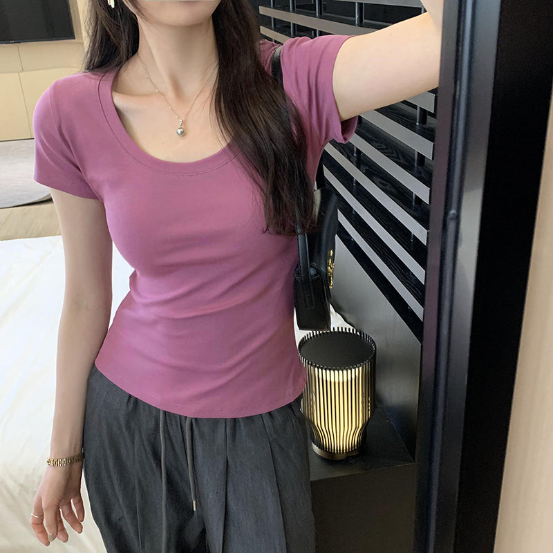 通勤百搭修身簡約短袖上衣