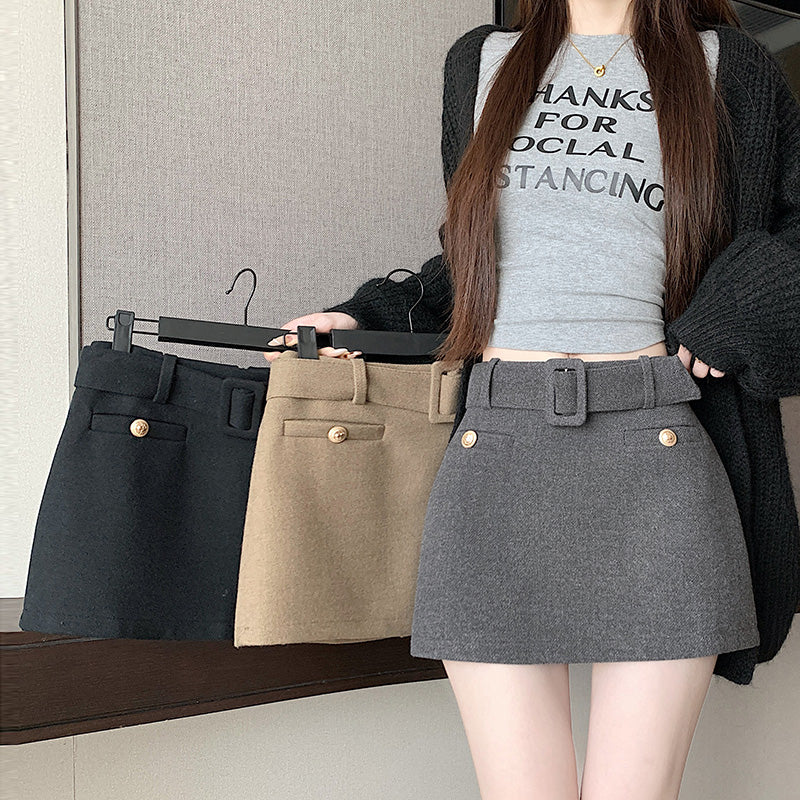 高級感冬季精緻毛呢包臀短裙單品