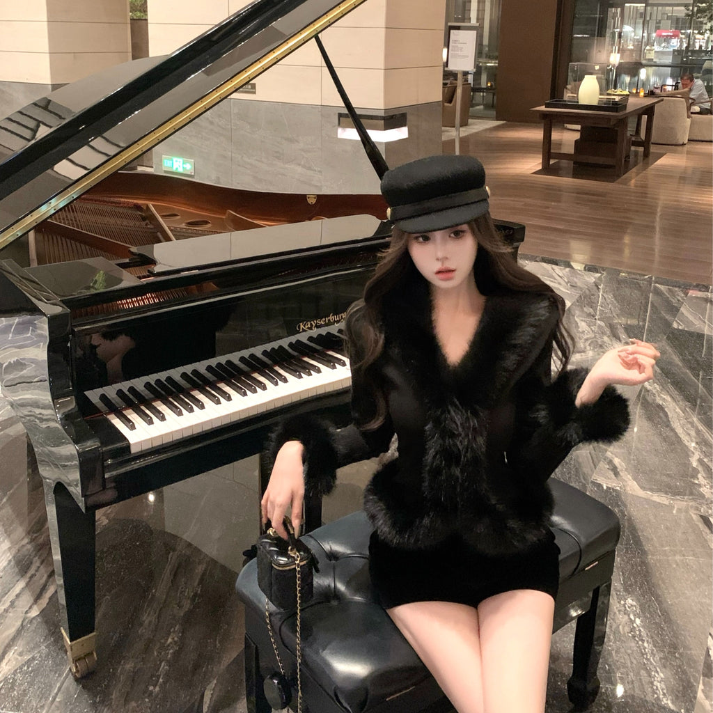 可愛性感毛毛邊v領針織開衫毛衣外套