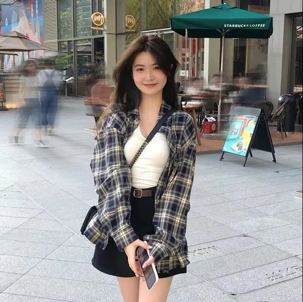 慵懶復古格子外搭襯衫