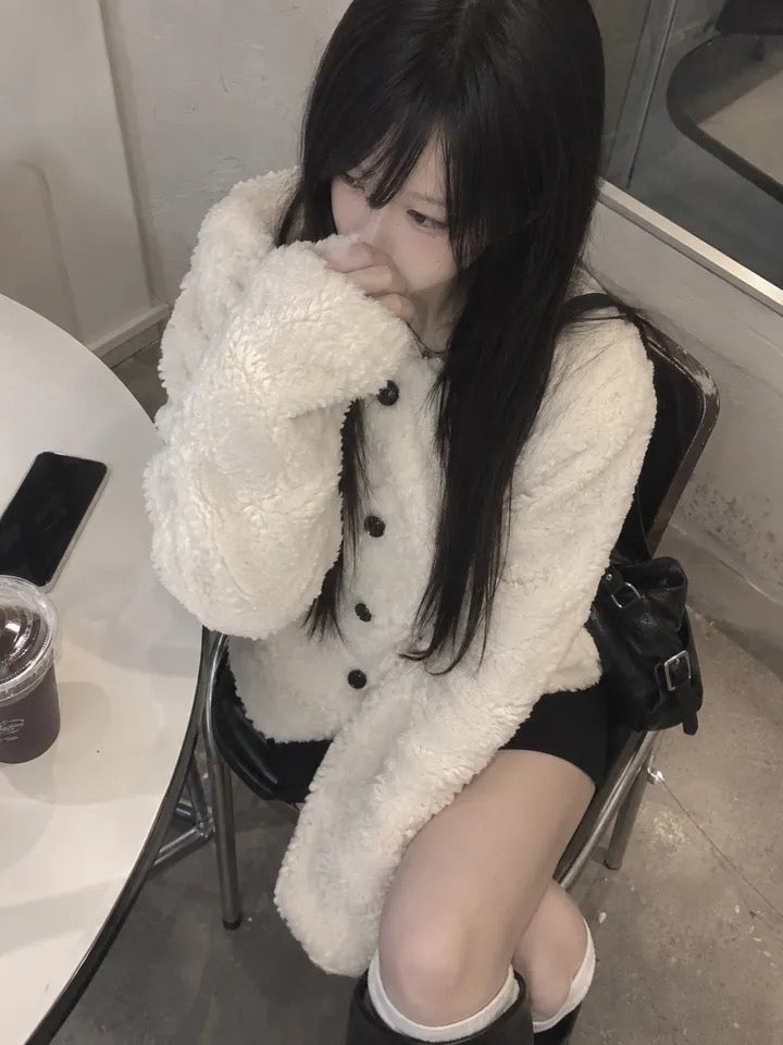 chic韓系溫柔雙排釦羊羔毛外套