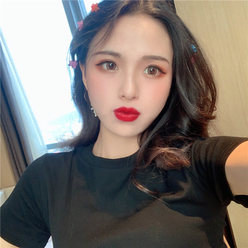 人手一件純色短袖圓領露臍上衣