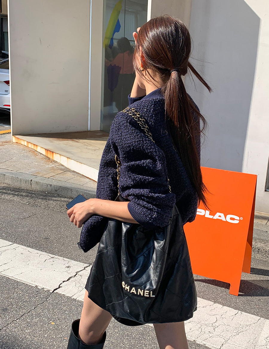 粗花毛呢小香風棒球拉鍊外套