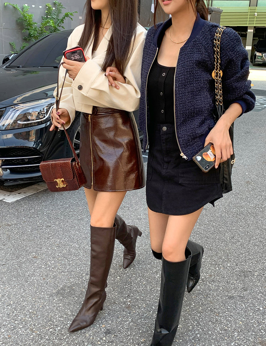 粗花毛呢小香風棒球拉鍊外套