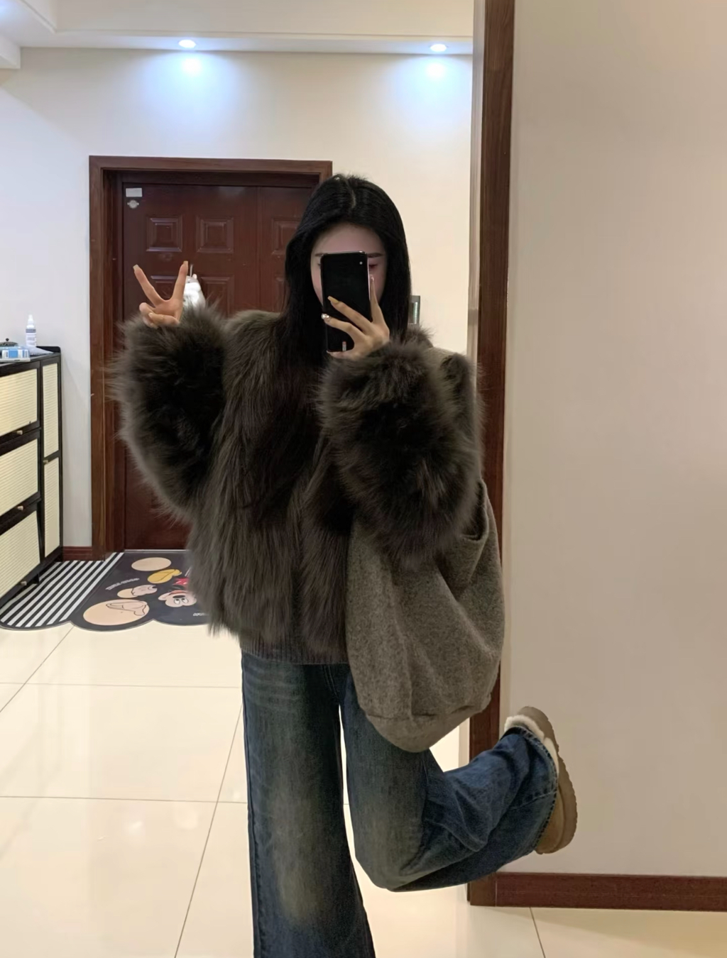 高級感低調紡狐狸毛加厚毛毛大衣