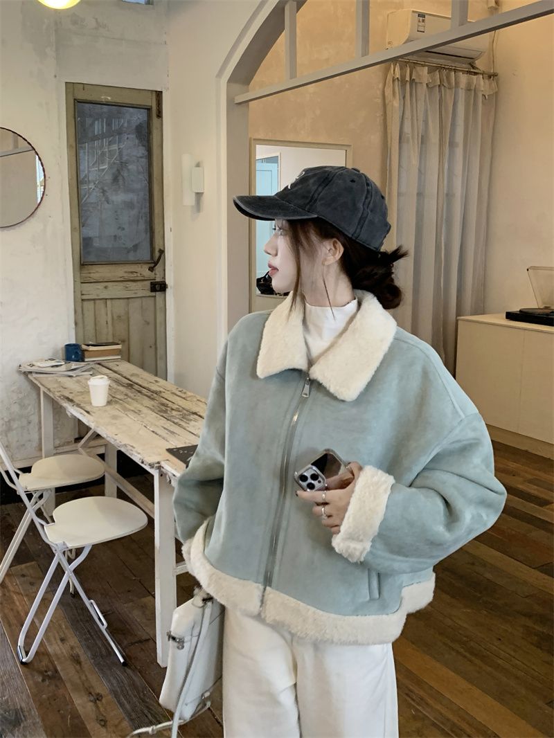 高級感氣質立領羊駝絨加厚保暖外套