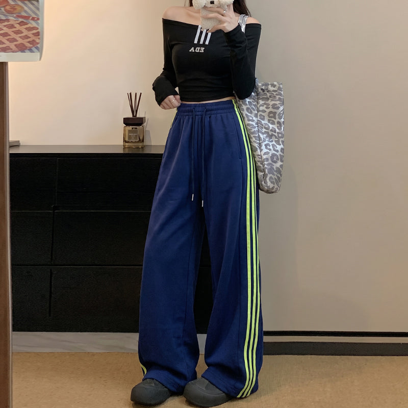 簡約美式條紋運動長褲