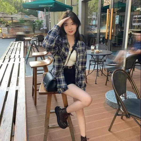 慵懶復古格子外搭襯衫