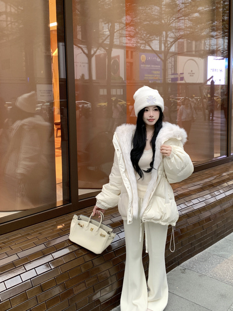 慵懶高級毛領連帽羽絨外套