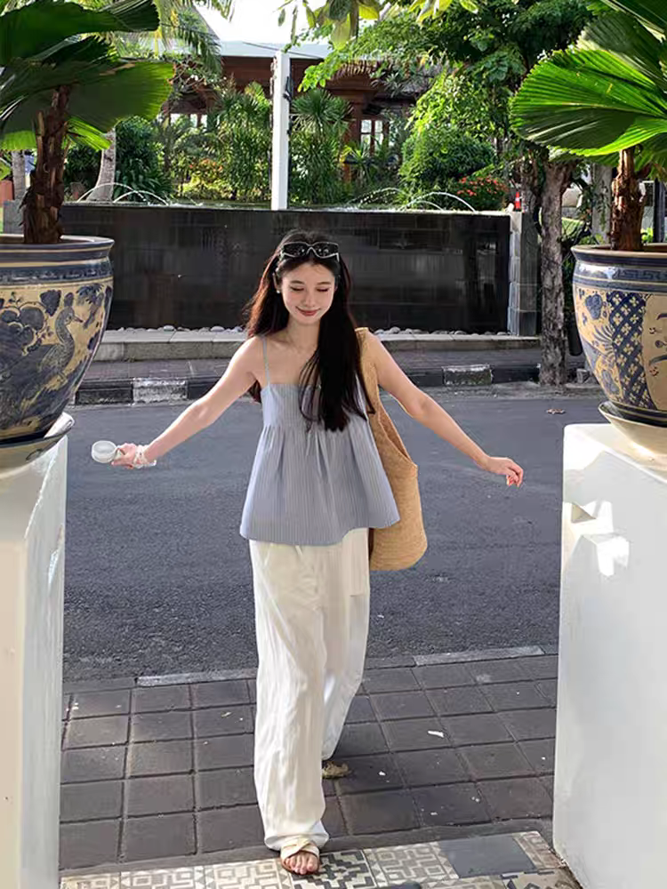 簡約度假風小綁帶吊帶上衣
