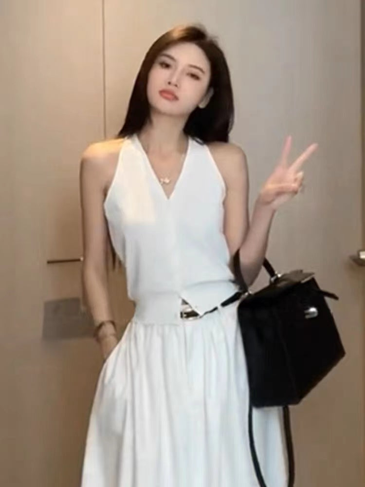 純欲風V領鈕扣針織無袖背心