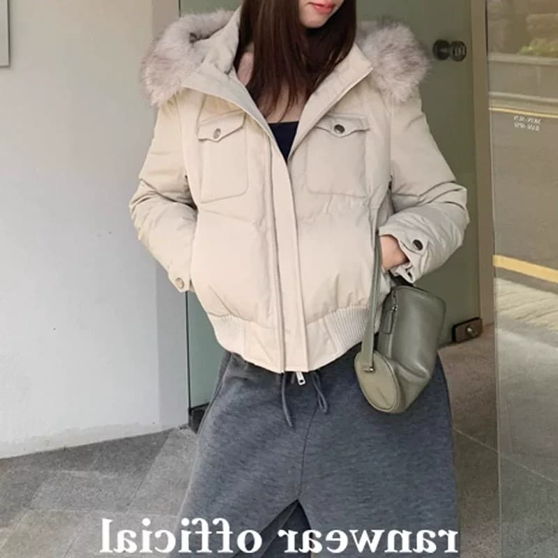 冬季優雅毛毛連帽羽絨外套